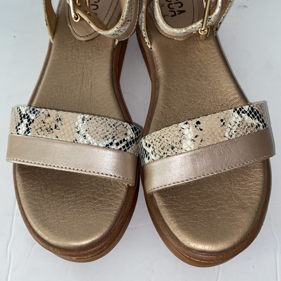 Lucca Lane Karel Leather Snake Print Platform Ankle Strap Sandals - Picture 7 of 11